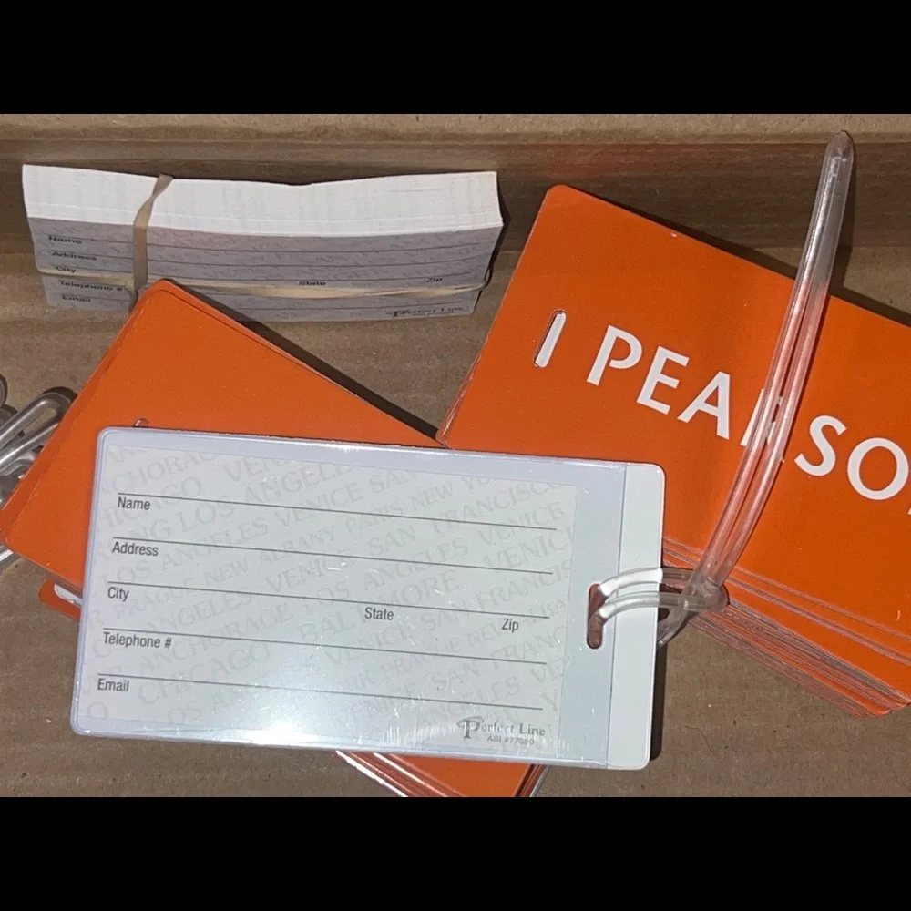 Lot of 50 Bright Orange 2 X 4 Travel Luggage Tags with PVC strap and ID card